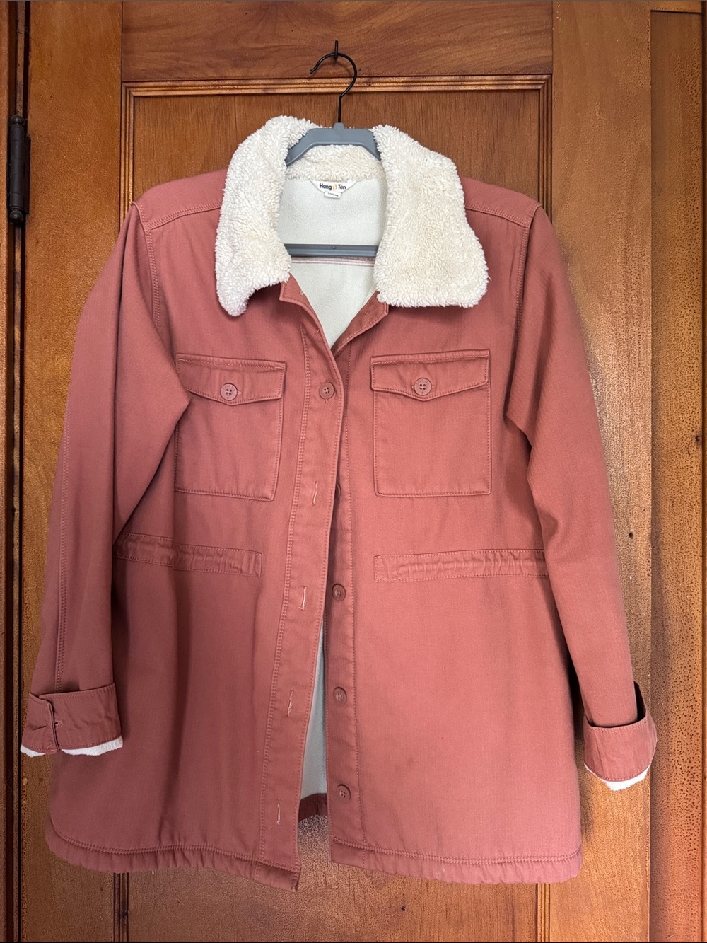 Hang Ten Women’s Utility Jacket with White Sherpa Collar — Dusty Rose